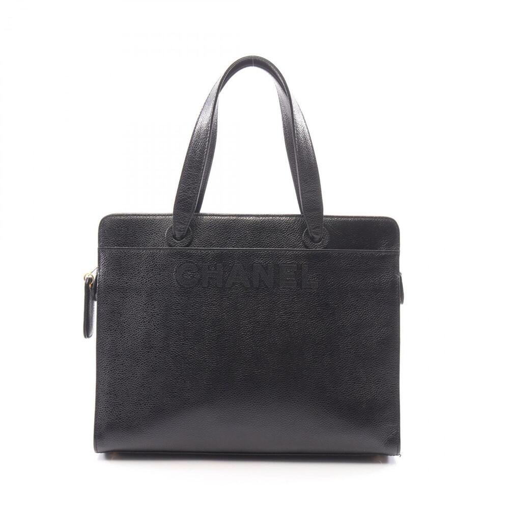 Chanel logo tote bag/handbag, caviar leather (grained calfskin), women's, black.